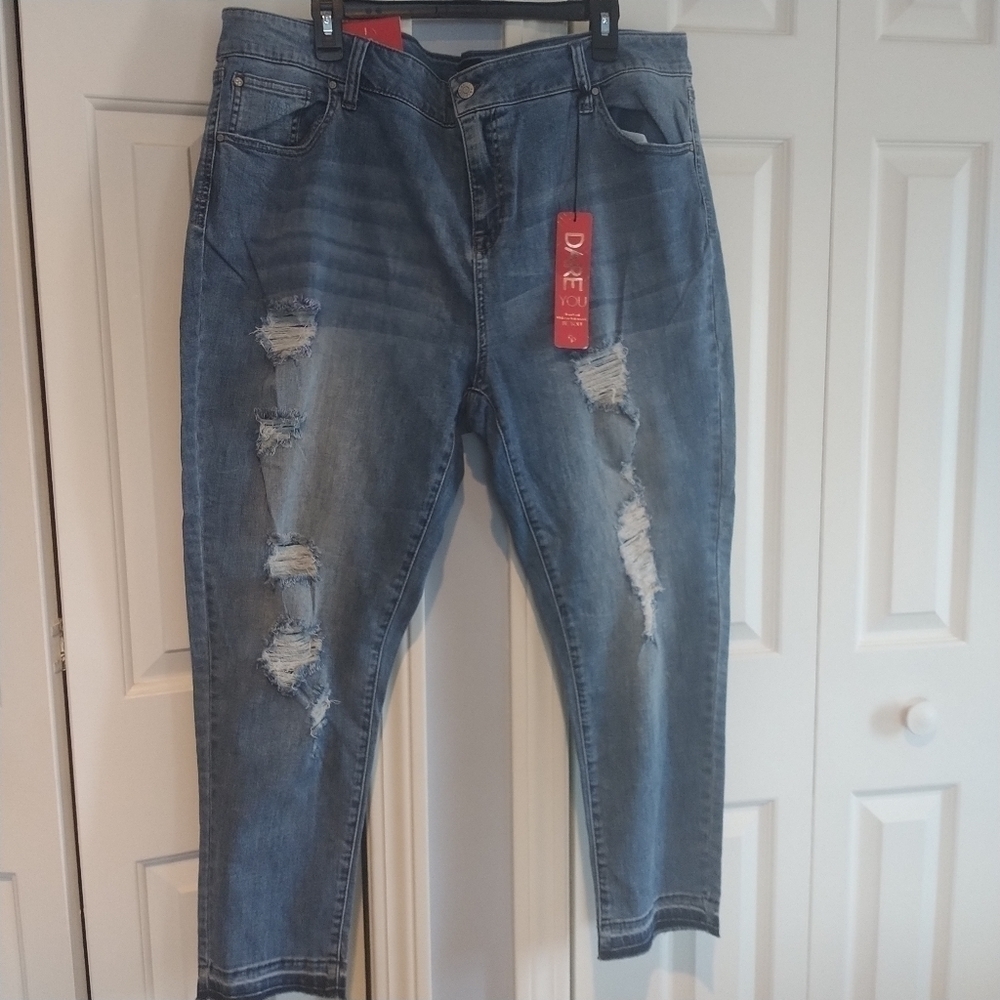 Forever 21 Celebrity Pink Skinny Distressed Raw Hem Ankle Jeans sz plus 22 - Picture 2 of 15